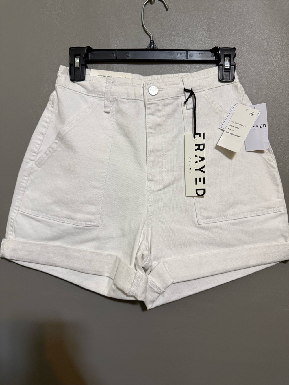 Frayed  White High-Rise Rolled Hem Jean Shorts